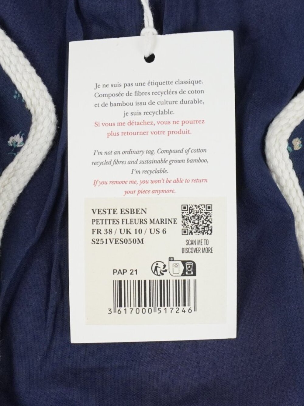 Sezane Esben Short Jacket In Marine Floral Print - Women's Size US 6 - NWT - Picture 5 of 6